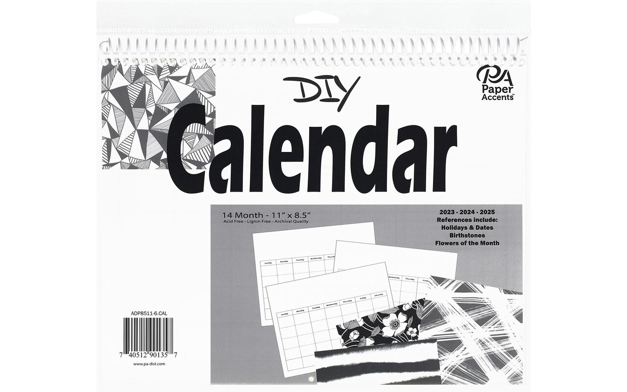 Accent Design Paper Accents DIY 8.5x11 Blank Calendar – 14-Month Landscape White Blank Calendar Sheets for Wall, Desk, or Planner – Undated Customizable Monthly Organizer